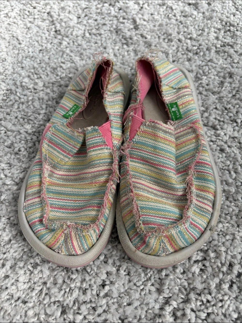 Sanuk Kids Multi-Stripe Canvas Slip-On Sneakers in Pink Accent
